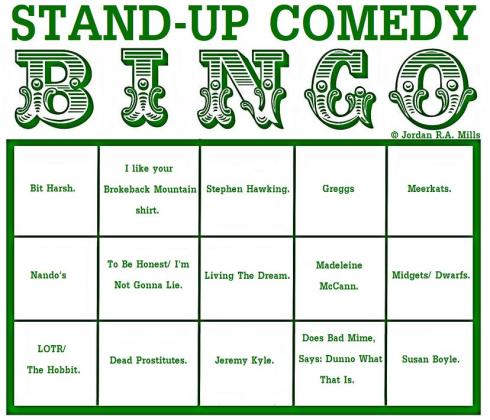 Comedy Bingo Card Stand-Up